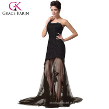 Grace Karin One Shoulder See-Through Long Black Lace Prom Dresses CL6129-2 #